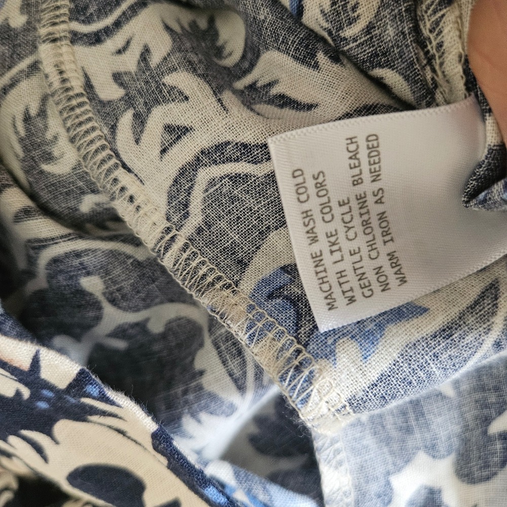 Rachel‎ Zoe Linen Blend Ikat Boho Wide Leg Crop Pants Sz L Blue Ivory Flowy - Picture 9 of 10